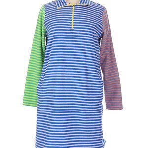 Lands' End Striped Color Block Pullover Fleece 1/4 Zip Dress Robe Cover Up 2X